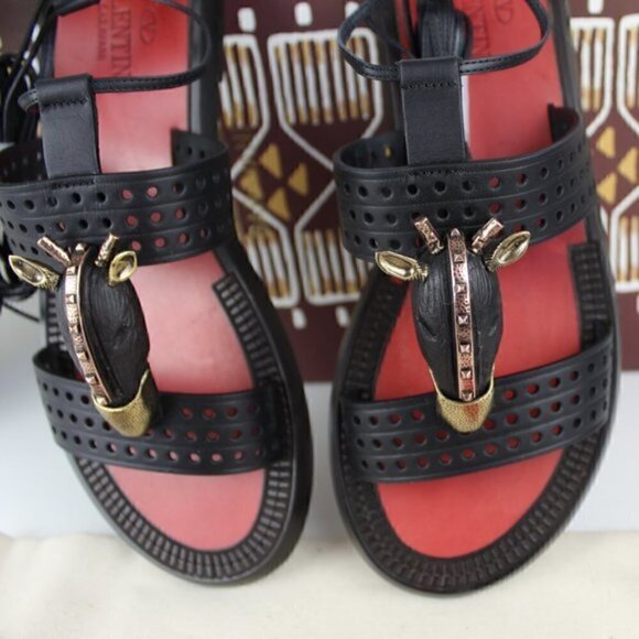 Valentino Black Giraffe Wrap Ankle Sandal 35 - Picture 3 of 6